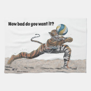 Cat Warrior Playing Beach Volleyball Kitchen Towel