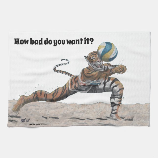 Cat Warrior Playing Beach Volleyball Kitchen Towel (Horizontal)