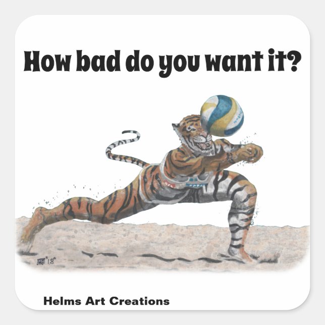 Cat Warrior Playing Volleyball Fantasy Art Sticker (Front)