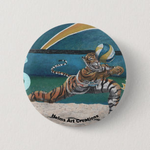 Cat Warrior Playing Volleyball Fantasy Button