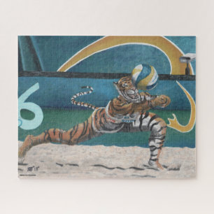 Cat Warrior Playing Volleyball Large Art Puzzle