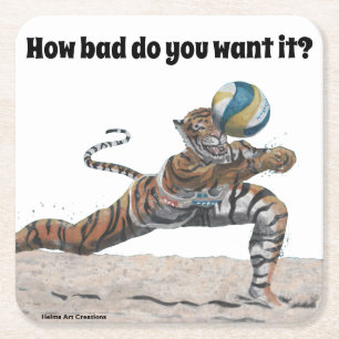 Cat Warrior Playing Volleyball Paper Coasters