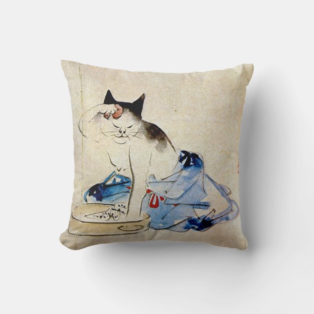 Cat wash her body, Utagawa Hiroshige Cushion (Front)
