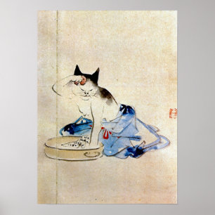 Cat wash her body, Utagawa Hiroshige Poster