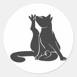 Cat wash his paws - Choose background colour Classic Round Sticker