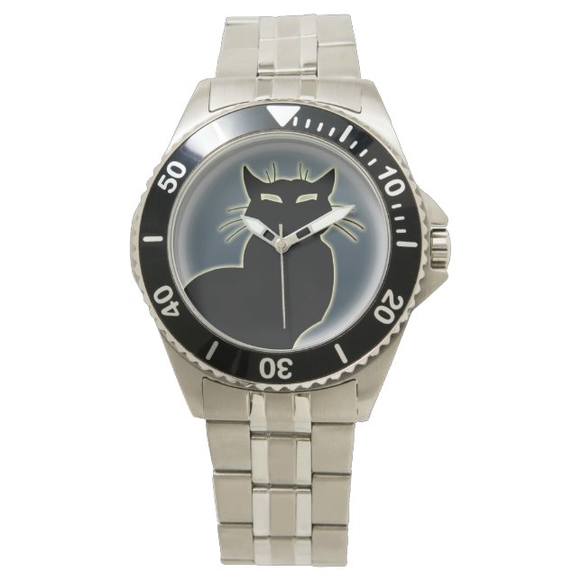 Cat Watch Black Cat Wrist Watch Cat Lover Jewerly (Front)