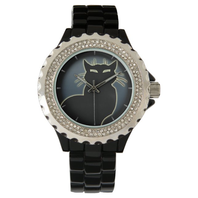 Cat Watch Black Cat Wrist Watch Cat Lover Jewerly (Front)