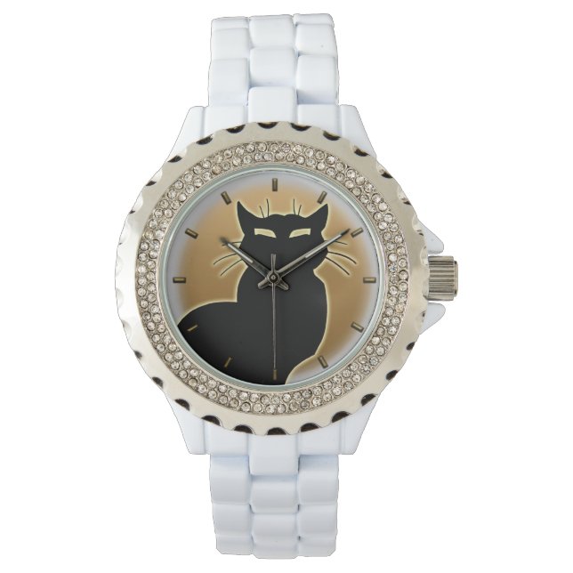 Cat Watch Black Cat Wrist Watch Cat Lover Jewerly (Front)