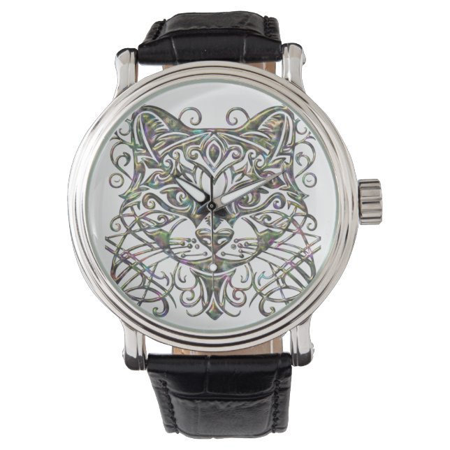 Cat Watch with Abalone Metallic 3d Jewellery Look (Front)