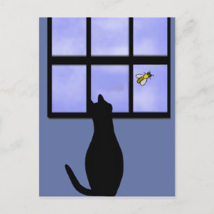 Cat watching bumble bee postcard