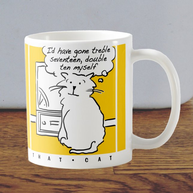 Cat watching Darts on TV. Dart Player Coffee Mug (Creator Uploaded)