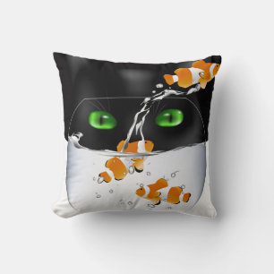 Cat Watching Fish Cushion