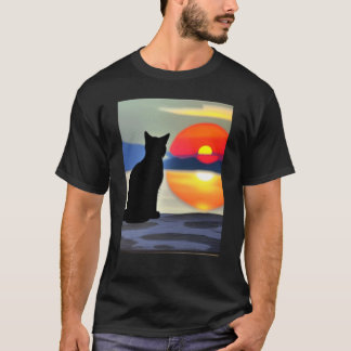 Cat Watching Sunset scene Black Cat Sunset T-Shirt