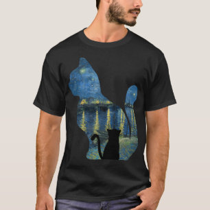 Cat Watching The Starry Night Over The Rhone - Van T-Shirt