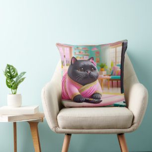 Cat watching TV in the living room Cushion