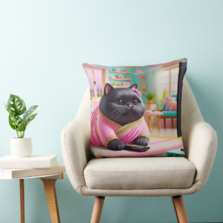 Cat watching TV in the living room Cushion