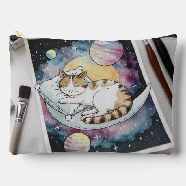 Cat Watercolor Accessory Cosmetic Storage Bag (Front)