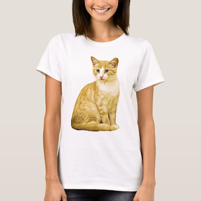 Cat Watercolor Art Painting T-Shirt (Front)