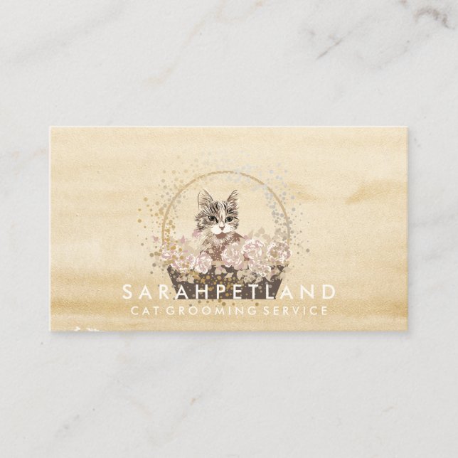 Cat Watercolor Boho Chic Rustic Business Card (Front)