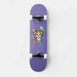 Cat Watercolor Colourful Skateboard