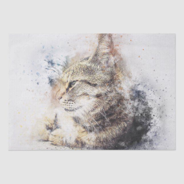 Cat Watercolor Decoupage Tissue Paper (Front)