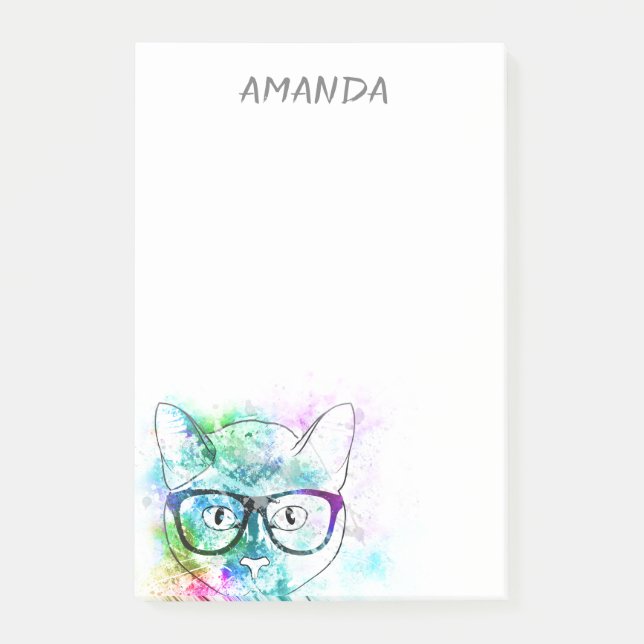cat watercolor design custom post it note (Front)