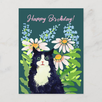 Cat watercolor Happy birthday Holiday Postcard