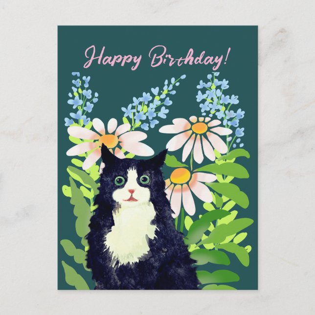 Cat watercolor Happy birthday Holiday Postcard (Front)