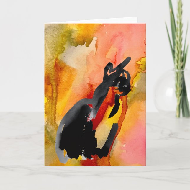 Cat Watercolor Ink Drawing Folded Greeting Card (Front)