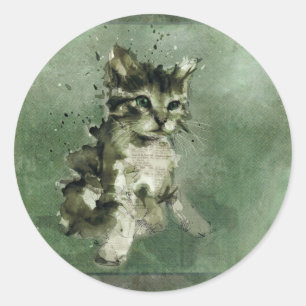 Cat watercolor painting classic round sticker