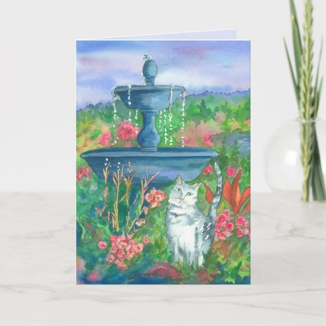 Cat Watercolor Painting Happy Birthday Card (Front)