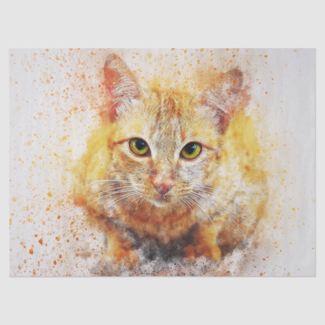 Cat Watercolor Portrait Decoupage Tissue Paper (Front)