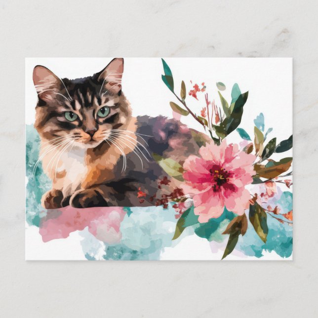 Cat Watercolor Postcard  (Front)