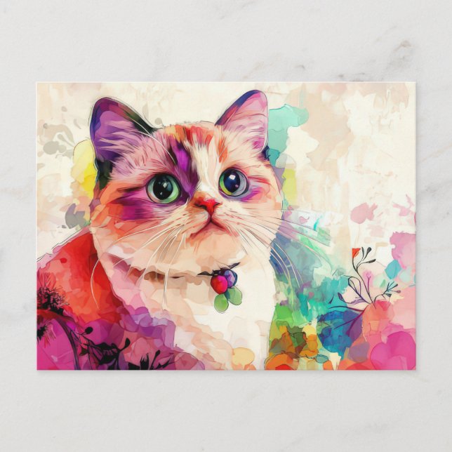 Cat Watercolor Postcard  (Front)