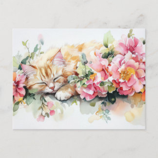 Cat Watercolor Postcard