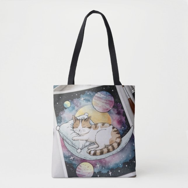 Cat Watercolor Shopping Errand Tote Bag (Front)