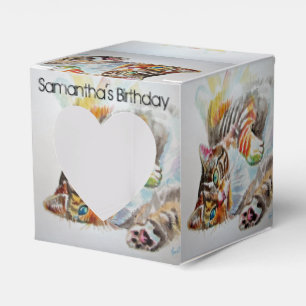 Cat Watercolour Birthday Party Cake Favour Box