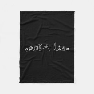Cat Watering Plants Fleece Blanket