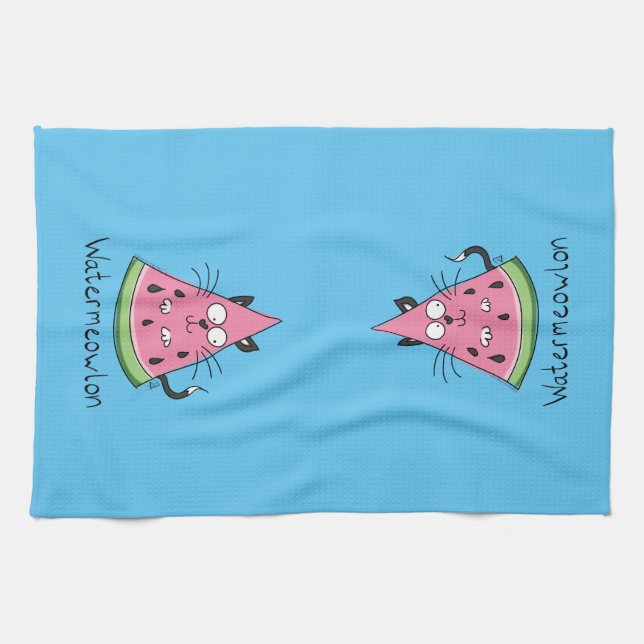 Cat Watermelon Cute Kid's Tea Towel (Horizontal)