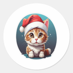 Cat wear hat 2 classic round sticker