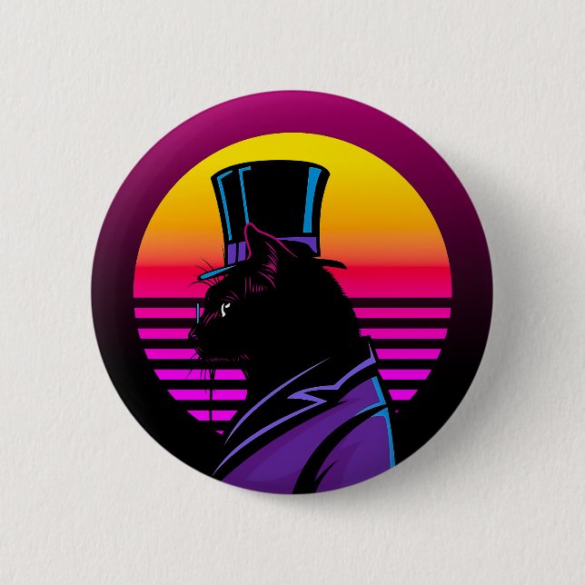 Cat Wearing a Tuxedo and a Hat Artwork | 6 Cm Round Badge (Front)
