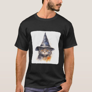 Cat Wearing A Wizard Hat Sorcerer Cat With Mystica T-Shirt