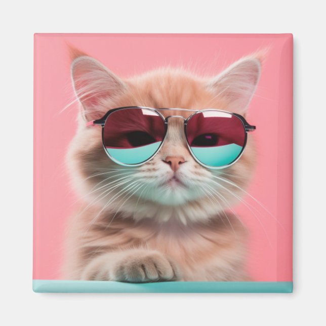 Cat Wearing Aviator Sunglasses Magnet (Front)