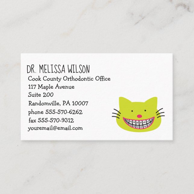 Cat Wearing Braces Cute Orthodontists Business Card (Front)