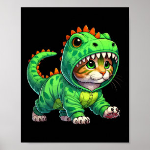 Cat Wearing Dinosaur Costume Halloween Cosplay T-r Poster