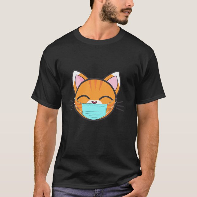Cat Wearing Face Mask, Cute Orange Cat Lovers Pet  T-Shirt (Front)