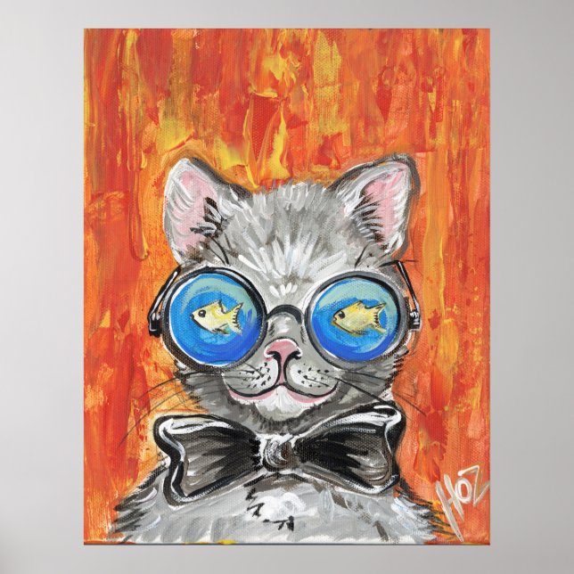 Cat Wearing Fish Glasses Fun Poster (Front)