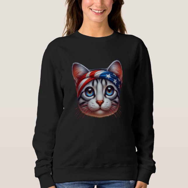 Cat wearing Flag Sweat Band Workout Cat Sweatshirt (Front)