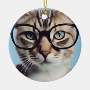 Cat Wearing Glasses Ceramic Tree Decoration