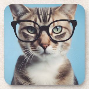 Cat Wearing Glasses Coaster